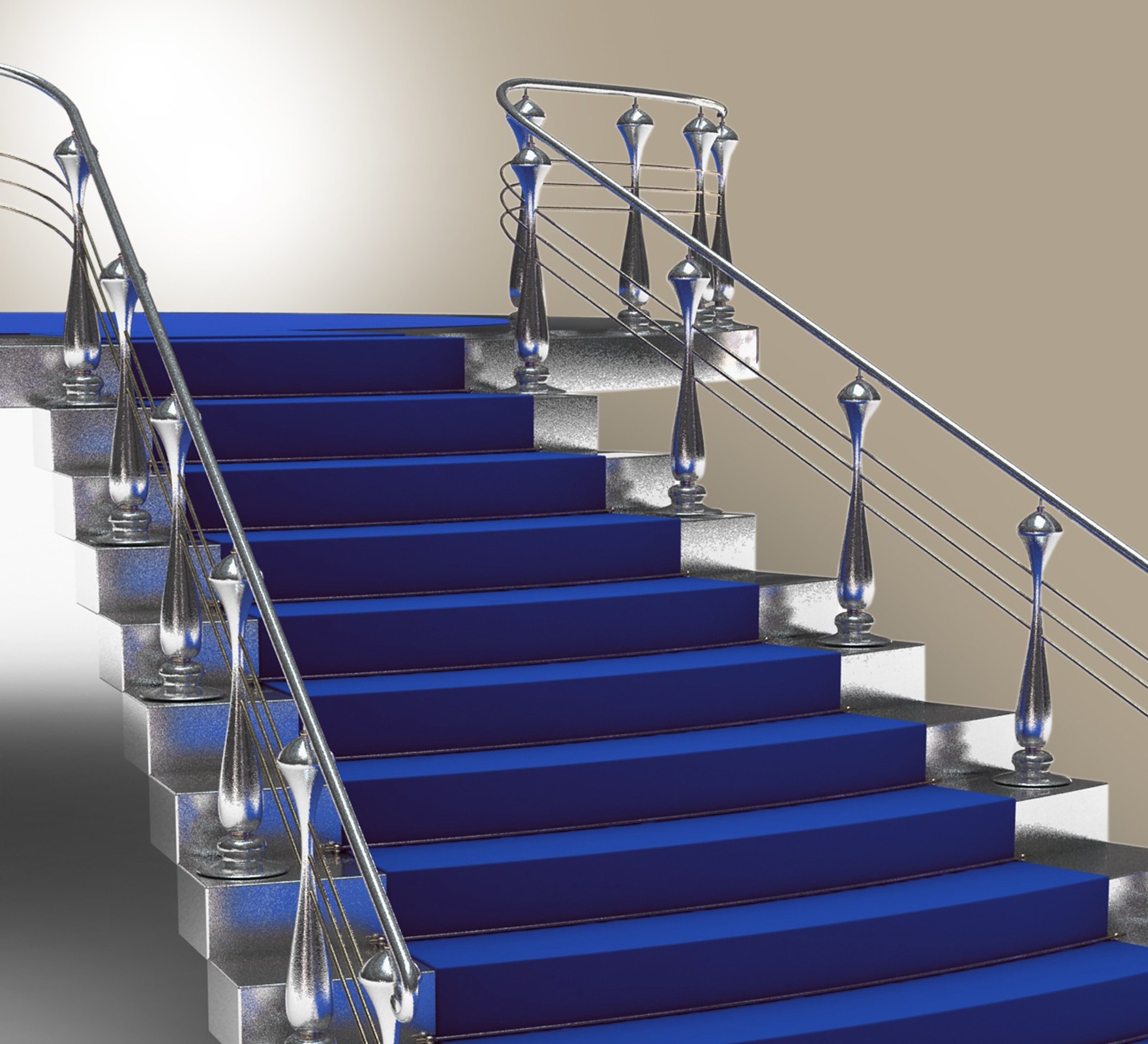 A royal blue carpet rolled out along a staircase